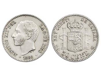 50 Céntimos. 1880 (*_-_). M.S.-M. Estrellas ... 