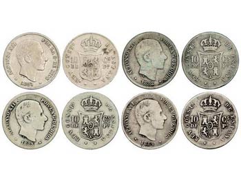 Lote 4 monedas 10 Centavos de Peso. 1881, ... 