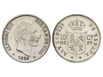 10 Centavos de Peso. 1885. MANILA. Brillo ... 