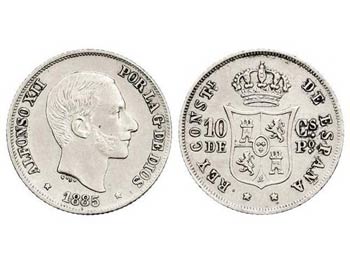 10 Centavos de Peso. 1885. MANILA. (Leves ... 