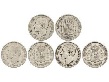 Lote 3 monedas 1 Peseta. 1881, 1882 y 1883. ... 