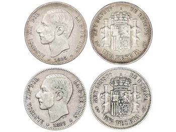 Lote 2 monedas 1 Peseta. 1883 y 1885 ... 