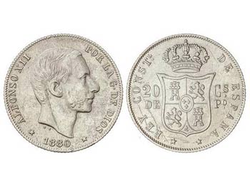 20 Centavos de Peso. 1880. MANILA. ... 