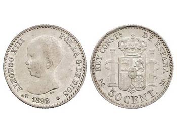 50 Céntimos. 1892/8(9) (*9-2). P.G.-M. ... 