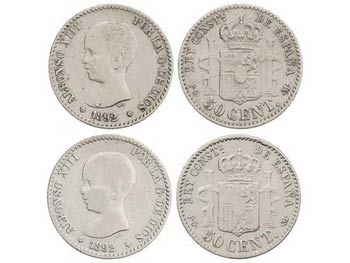 Lote 2 monedas 50 Céntimos. 1892 (*2-2) y ... 