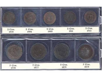 Lote 9 monedas 2 (5) y 5 Céntimos (4). 1870 ... 