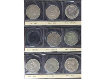 Lote 19 monedas 5 Pesetas. 1869 a 1885. I ... 