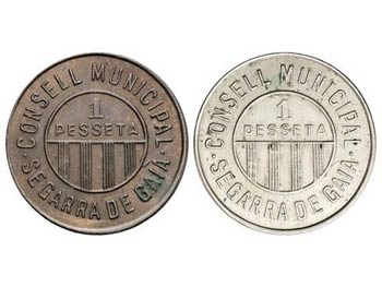 Lote 2 monedas 1 Pesseta. C.M. de SEGARRA DE ... 