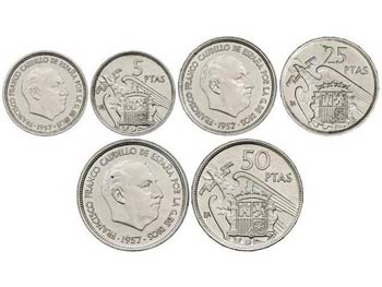 Serie 3 monedas 5, 25 y 50 Pesetas. 1957 ... 