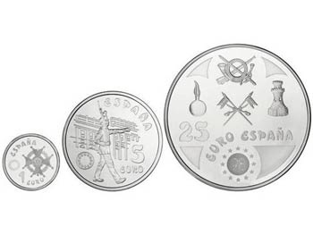 Juan Carlos I - Serie 3 monedas 1, 5 y 25 ... 
