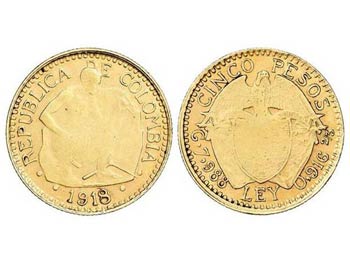 Colombia - 5 Pesos. 1918. 7,97 grs. AU. ... 