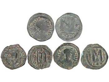Byzantine Coins - Lote 3 monedas Follis. 409 ... 