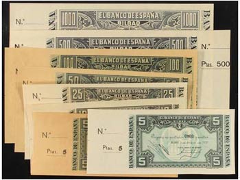 Spanish Civil War - Serie 8 billetes 5 (2), ... 