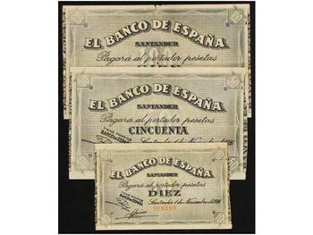 Spanish Civil War - Lote 3 billetes 10, 50, ... 
