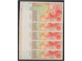 Juan Carlos I - Lote 5 billetes 2.000 ... 