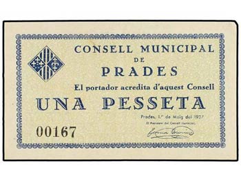 1 Pesseta. 1 Desembre 1937. C.M. de PRADES. ... 
