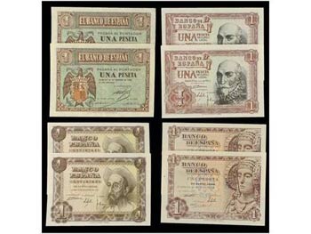Lote 8 billetes 1 Peseta. 1938 a 1951. ... 