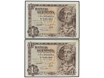 Lote 14 billetes 1 Peseta. 1948, 1951 y ... 