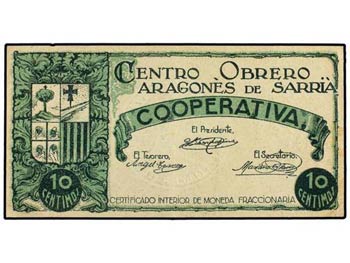 10 Céntimos. CENTRO OBRERO ARAGONÉS DE ... 