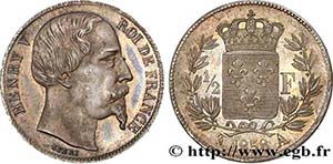 HENRY V COUNT OF CHAMBORD Type : 1/2 franc  ... 
