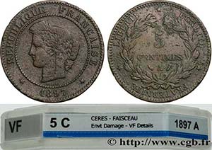 III REPUBLIC Type : 5 centimes Cérès, ... 