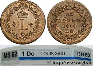 LOUIS XVIII Type : Un décime à l’L ... 