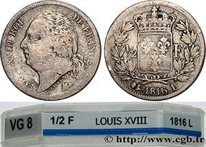 LOUIS XVIII Type : 1/2 franc Louis XVIII  ... 