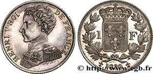 HENRY V COUNT OF CHAMBORD Type : 1 franc en ... 
