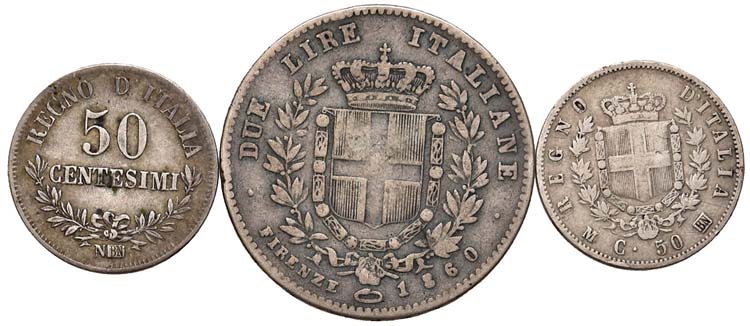 LOTTI - Savoia  2 lire 1860 F, 50 ... 