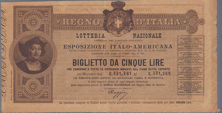 VARIE - Biglietti lotterie  5 lire ... 