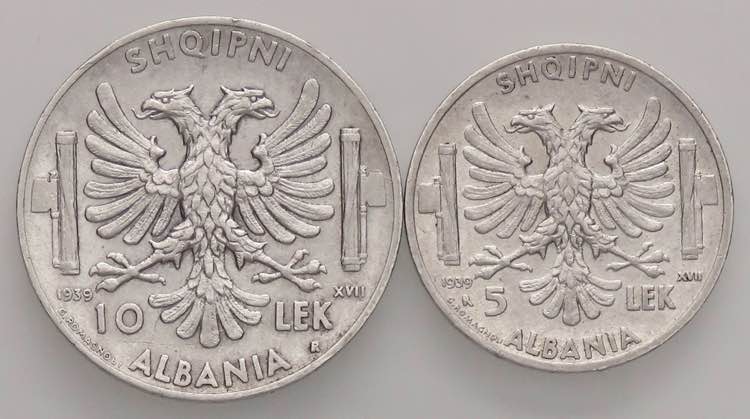 SAVOIA - Albania  - 10 e 5 Lek ... 