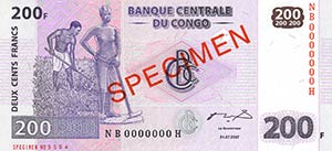 CARTAMONETA ESTERA - CONGO  - 200 Franchi ... 