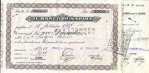 VARIE - Assegni  Banco di Napoli, 18/02/1939 ... 