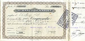 VARIE - Assegni  Banco di Napoli, 26/05/1939 ... 