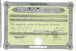 VARIE - Assegni  Banco di Napoli, fede di ... 