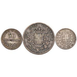 LOTTI - Savoia  2 lire 1860 F, 50 centesimi ... 
