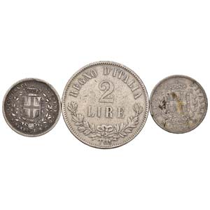 LOTTI - Savoia  2 lire 1863 T valore, 50 ... 