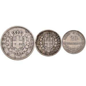 LOTTI - Savoia  Lira e 50 centesimi 1863 M ... 