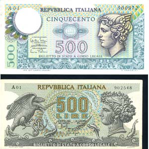 LOTTI - Cartamoneta-Italiana  500 lire ... 