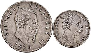 LOTTI - Savoia  2 lire 1886 e 5 lire 1875 M  ... 