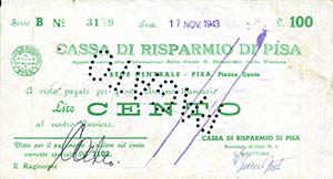 VARIE - Assegni  Pisa, 50 e 100 lire 1943, ... 