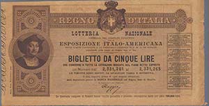 VARIE - Biglietti lotterie  5 lire 1892 - ... 