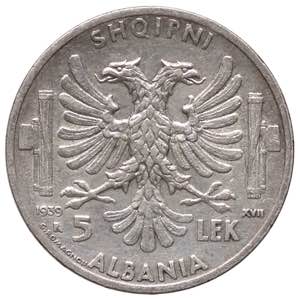 SAVOIA - Albania  - 5 Lek 1939 XVII Pag. ... 