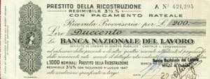 VARIE - Assegni  BNL 1947, 200 lire