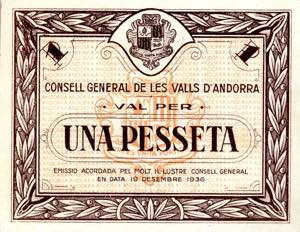 CARTAMONETA ESTERA - ANDORRA  - Peseta 1936