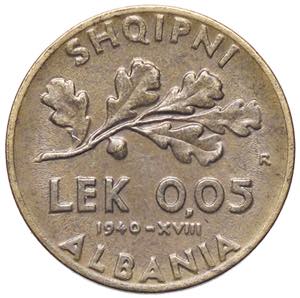 SAVOIA - Albania  - 0,05 Lek 1940 XVIII ... 