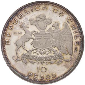ESTERE - CILE - Repubblica  - 10 Pesos 1968 ... 