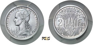 632-Réunion 2 francs aluminium ... 