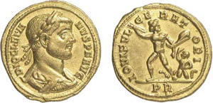 87-Dioclétien (285-306)
Aureus - Rome 
Av. ... 