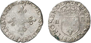332-France Louis XIII (1610-1643) 1/4 décu ... 